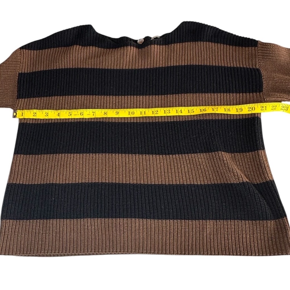 Margaret O'Leary Striped Knit Sweater Womens Medium Brown Black Cotton Pullover - Picture 6 of 6
